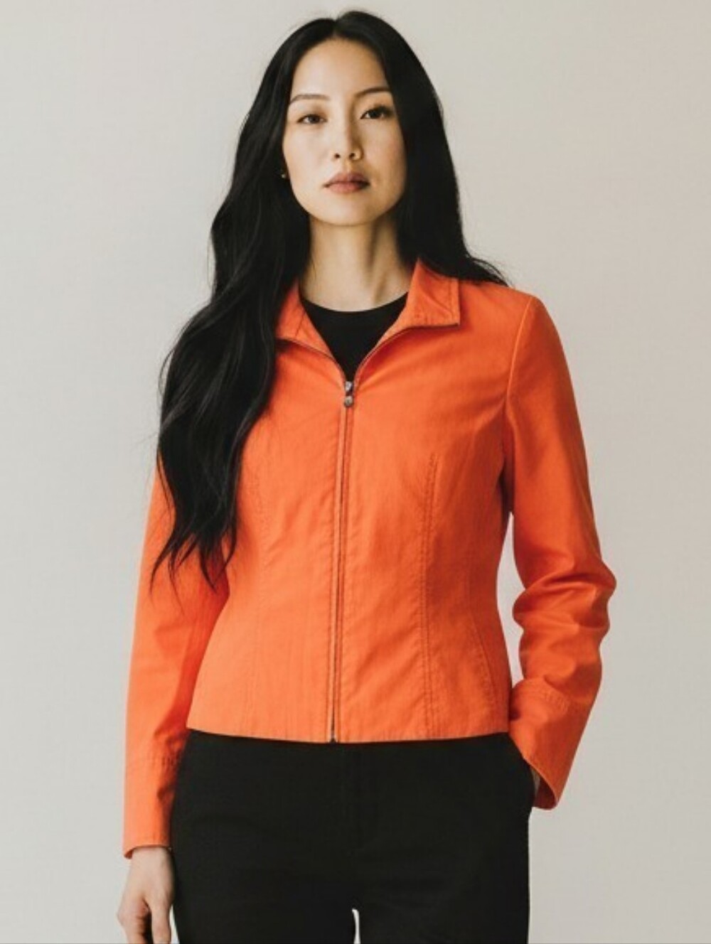 Akris Punto Orange Zip Front Collared Light Fall Autumn Jacket Women's Size 10